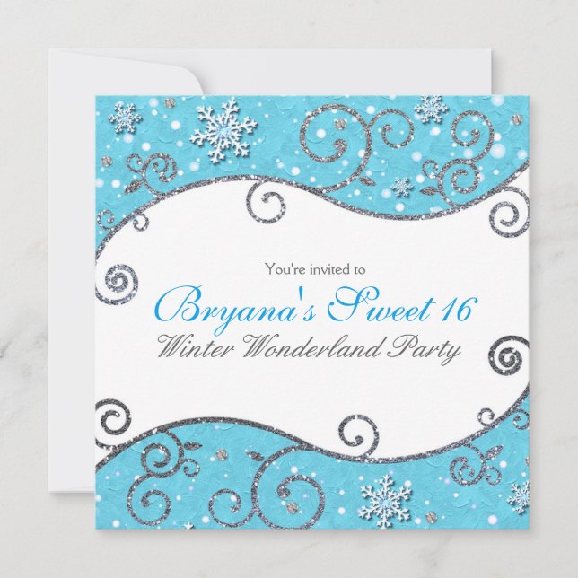 Invitation Winter Wonderland Blue & Silver Swils Bleu brillan (Devant)