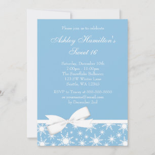 Invitation Winter Wonderland Blue Snowflake Bow Sweet 16