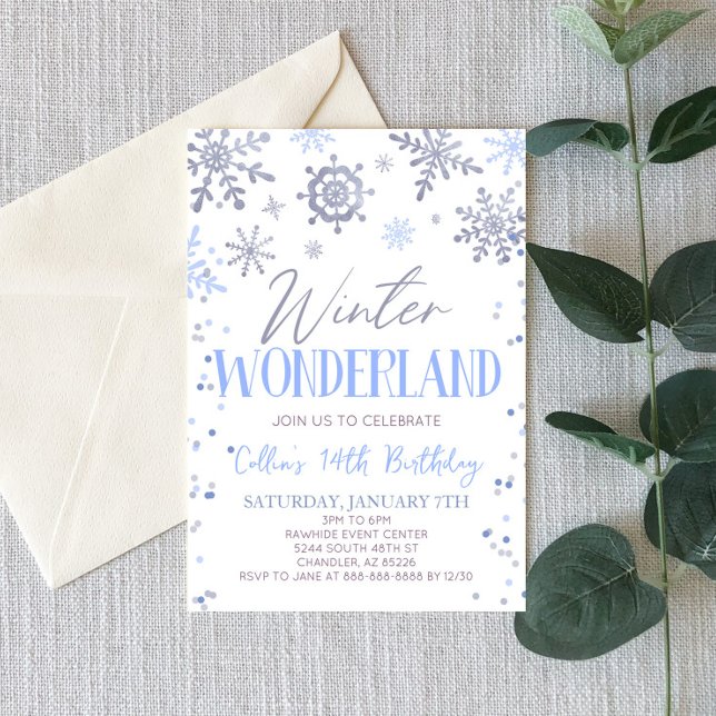 Invitation Winter Wonderland Blue Snowflake fête d'anniversai (Créateur téléchargé)