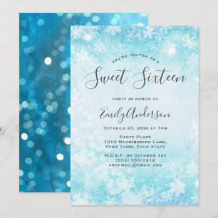Invitation Winter Wonderland Blue Snowflake Sweet 16