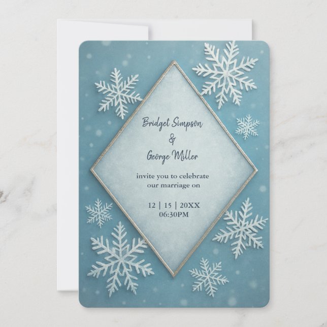 Invitation Winter Wonderland Blue Snowy Romantique mariage (Devant)