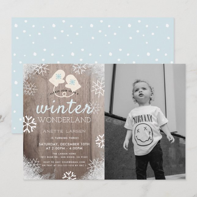 Invitation Winter Wonderland Boy Photo Anniversaire Invitatio (Devant / Derrière)