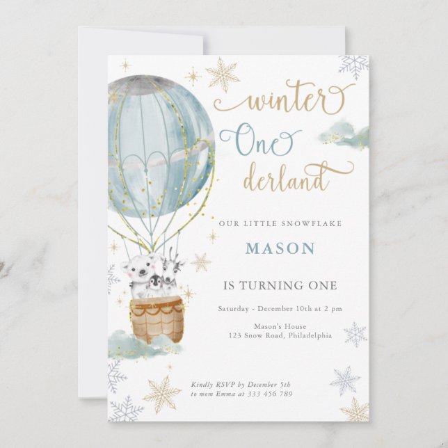 Invitation Winter Wonderland Boy premier anniversaire (Devant)