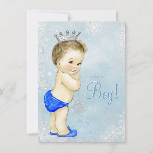 Invitation Winter Wonderland Boys Blue Snowflake Baby shower
