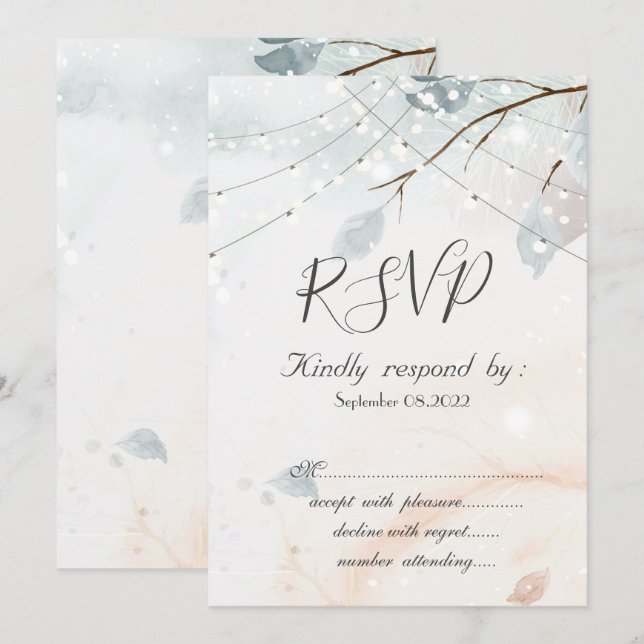 Invitation Winter Wonderland, Branche Arbre RSVP (Devant / Derrière)
