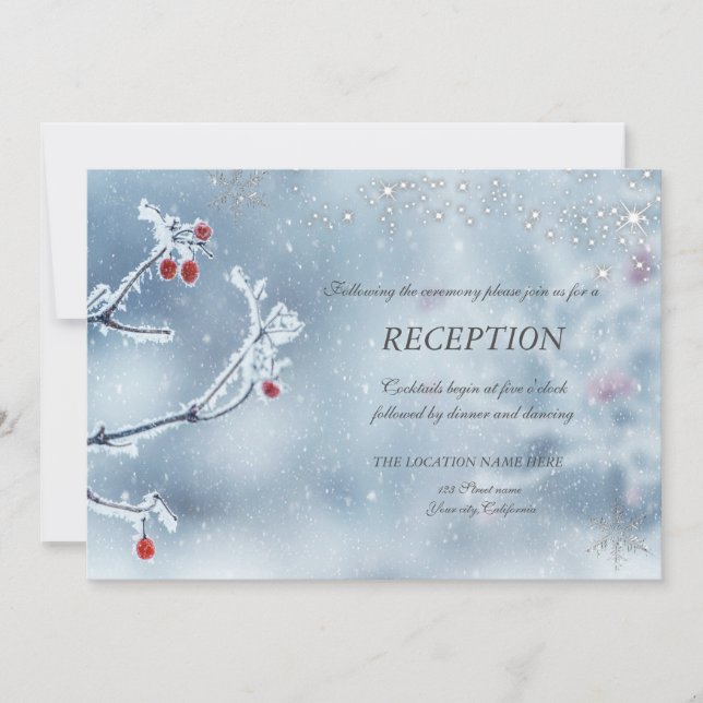 Invitation Winter Wonderland Branches Accueil Bleu (Devant)