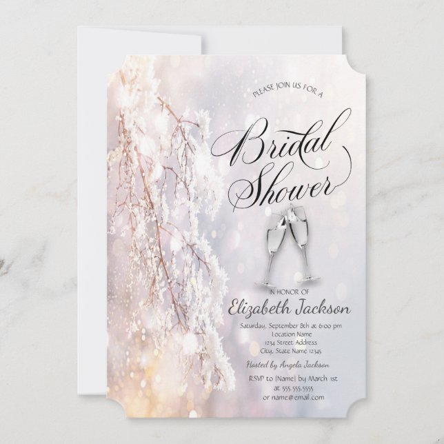 Invitation Winter Wonderland Branches Fête des mariées en ver (Devant)