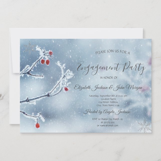 Invitation Winter Wonderland Branches Fiançailles bleu (Devant)