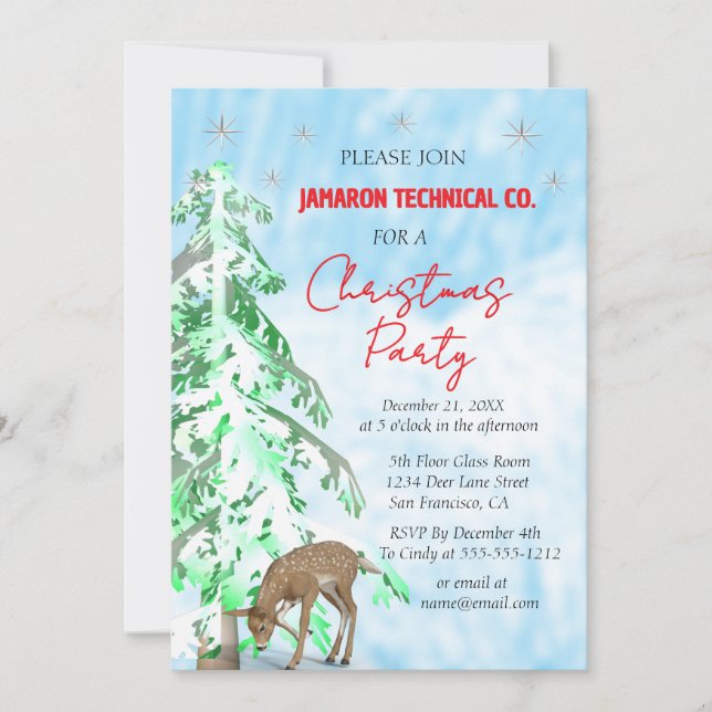 Invitation Winter Wonderland Cerfs et pins Noël (Devant)