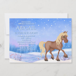 Invitation Winter Wonderland Cheval et neige Anniversaire