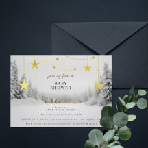 Winter Wonderland Chic Grey Gold Baby Shower