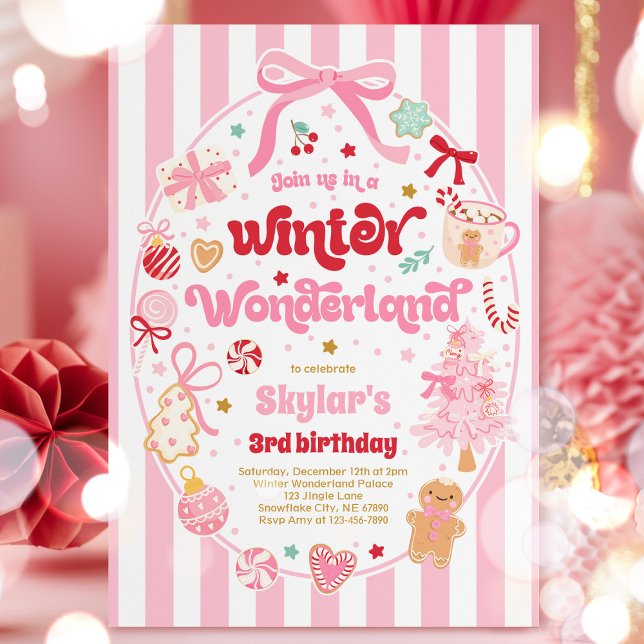 Invitation Winter Wonderland Christmas Coquette Bow Birthday (Créateur téléchargé)