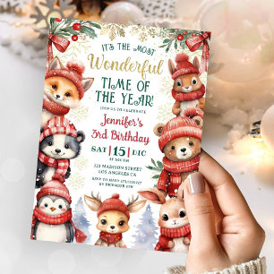 Invitation Winter Wonderland Cute Winter Animaux 3e anniversa