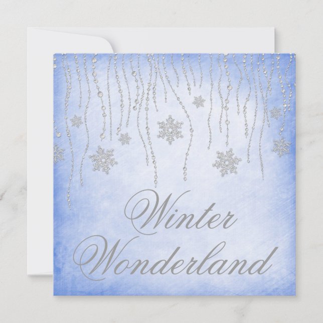 Invitation Winter Wonderland Diamond Snowflakes Prom Blue (Devant)