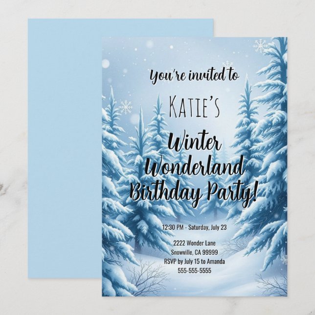 Invitation Winter Wonderland Fête d'anniversaire (Devant / Derrière)