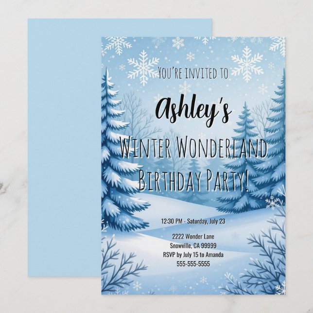 Invitation Winter Wonderland Fête d'anniversaire (Devant / Derrière)