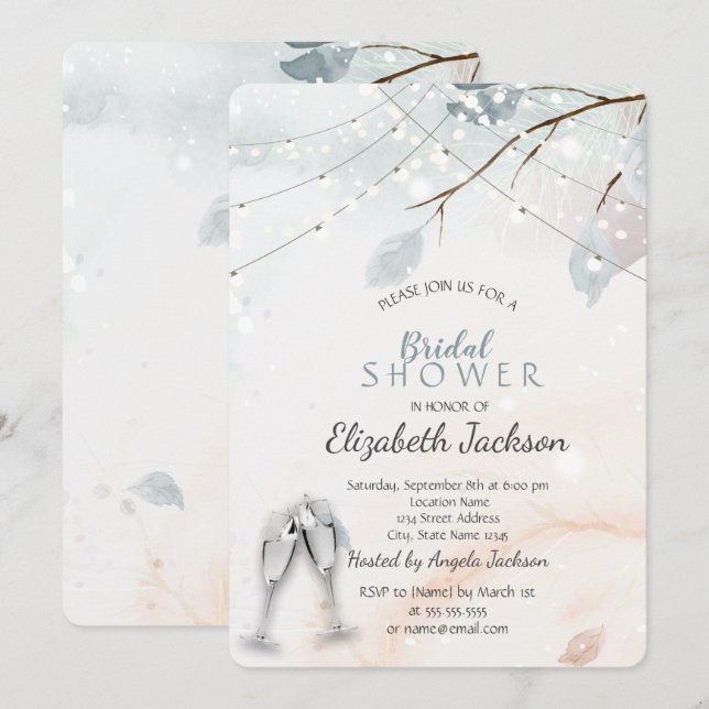 Invitation Winter Wonderland, Fête des mariées des branches d (Devant / Derrière)