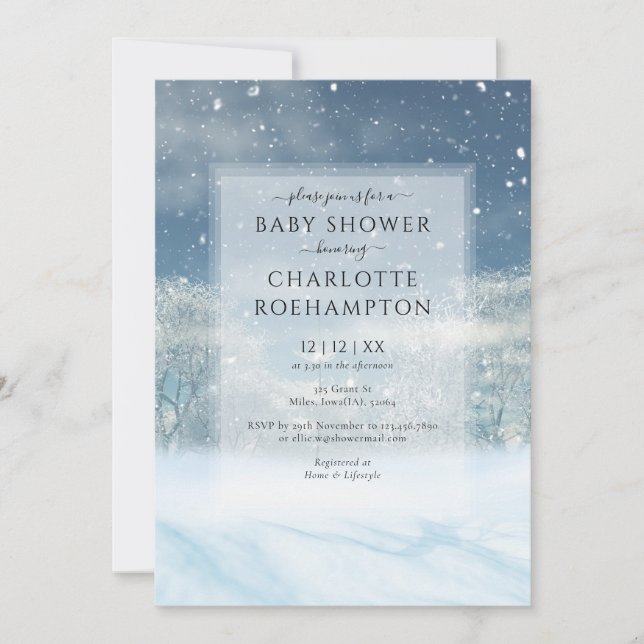 Invitation Winter Wonderland Forest Baby shower (Devant)