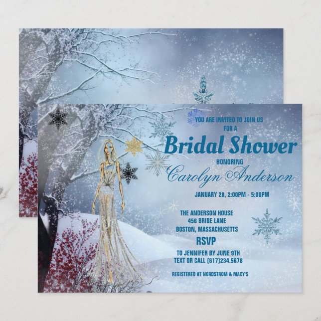 Invitation Winter Wonderland Mariage Fête des mariées (Devant / Derrière)