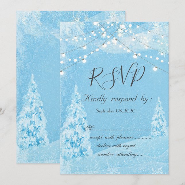 Invitation Winter Wonderland, Pine Tree RSVP (Devant / Derrière)