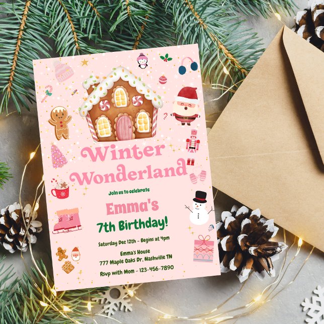 Invitation Winter Wonderland Pink Noël Anniversaire (Créateur téléchargé)