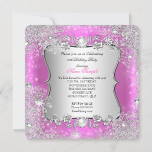 Invitation Winter Wonderland Pink Silver Snowflake Anniversai