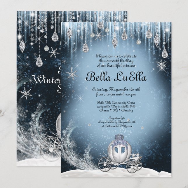 Invitation Winter Wonderland Princess Party (Devant / Derrière)