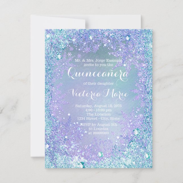 Invitation Winter Wonderland Pruple Quinceanera Turquoise (Devant)