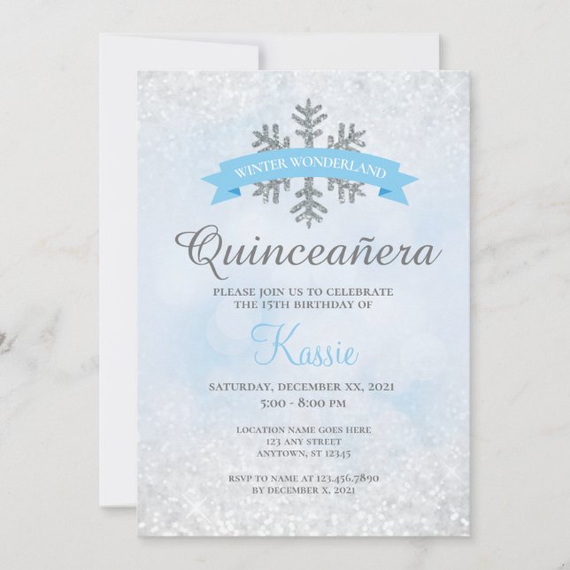 Invitation Winter Wonderland Quinceañera 15e anniversaire Arg (Devant)