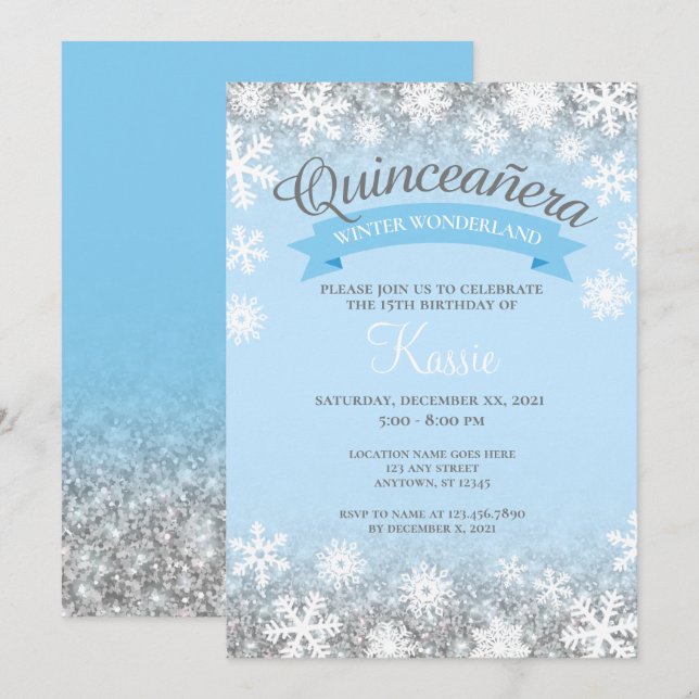 Invitation Winter Wonderland Quinceañera 15e anniversaire Arg (Devant / Derrière)