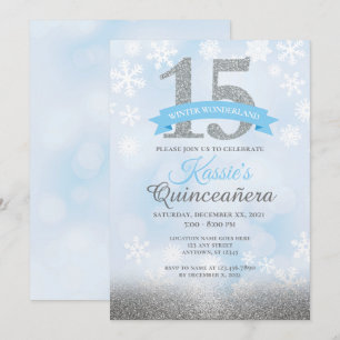 Invitation Winter Wonderland Quinceañera Silver Blue Annivers
