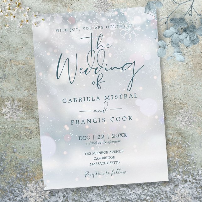 Invitation Winter Wonderland Script Snowflakes Mariage (Winter Wonderland Script Snowflakes Wedding Invitation)