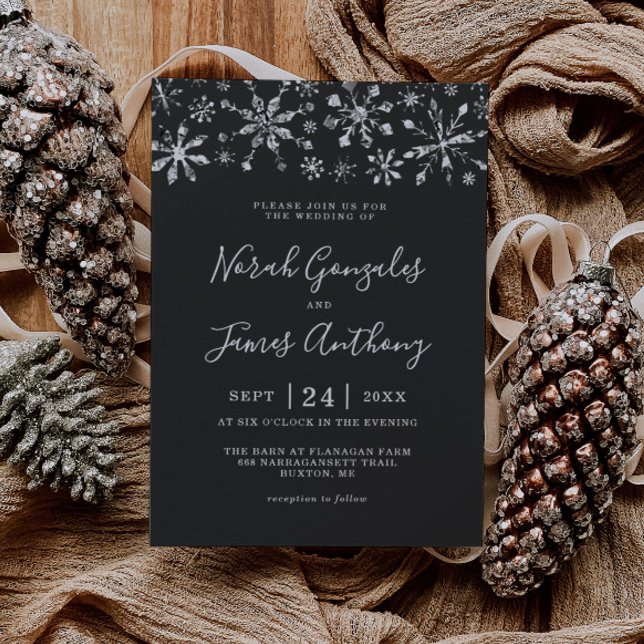 Invitation Winter Wonderland Silver Black Snowflake Mariage (Créateur téléchargé)