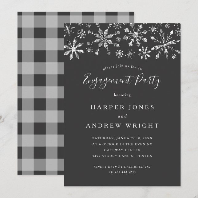 Invitation Winter Wonderland Silver Parties scintillant Engag (Devant / Derrière)