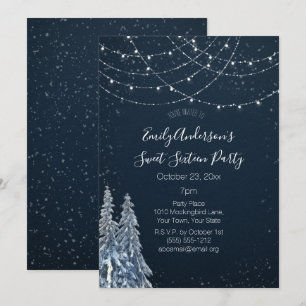 Invitation Winter Wonderland Snowflake Blue Sweet 16