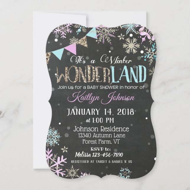 Invitation Winter Wonderland Snowflake Chalkboard Baby shower (Devant)