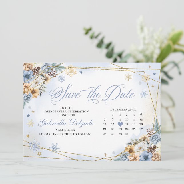 Invitation Winter Wonderland Snowflake Enregistrer la date (Debout devant)