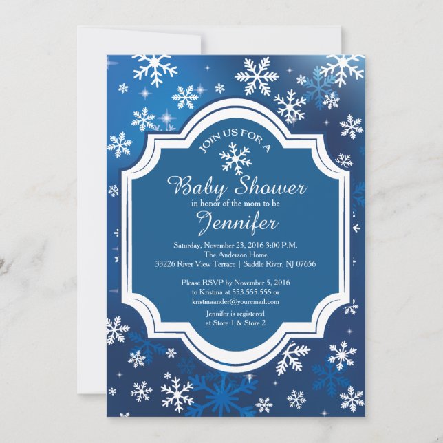 Invitation Winter Wonderland Snowflakes Baby shower neutre (Devant)