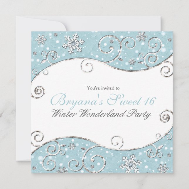 Invitation Winter Wonderland Snowflakes Silver Swirl Invitati (Devant)