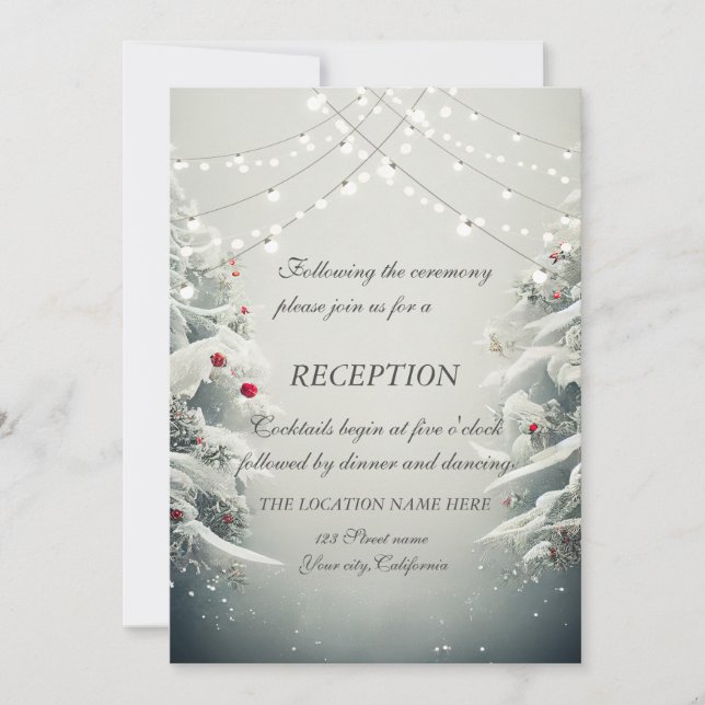 Invitation Winter Wonderland, String Lights Mariage Réception (Devant)