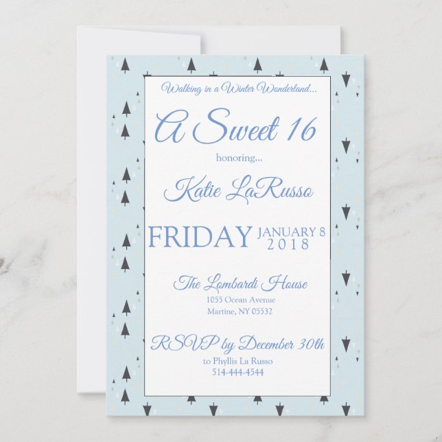 Invitation Winter Wonderland Sweet 16 (Devant)