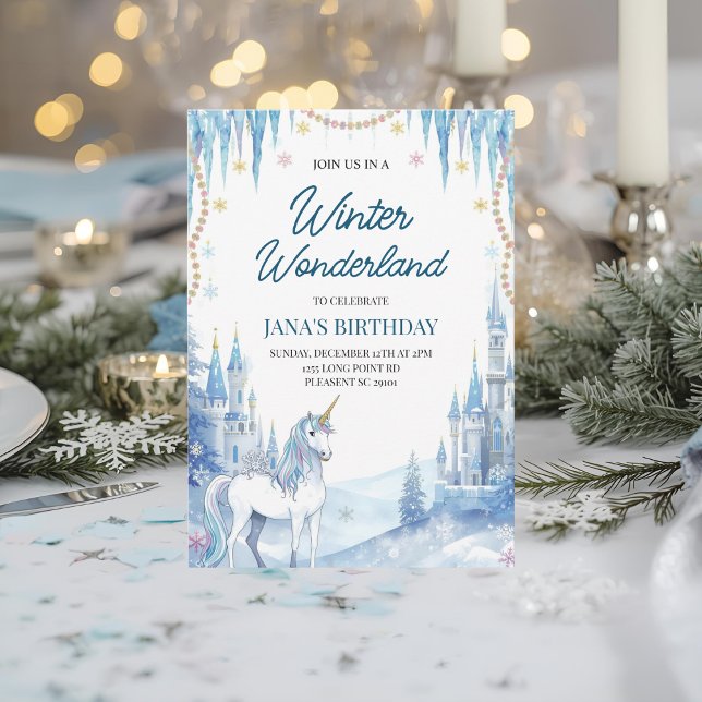 Invitation Winter Wonderland Unicorn Birthday (Créateur téléchargé)