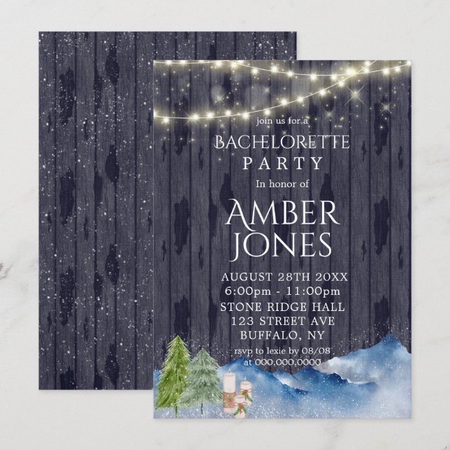 Invitation Winter Wonderland | Watercolor Bachelorette Party (Devant / Derrière)