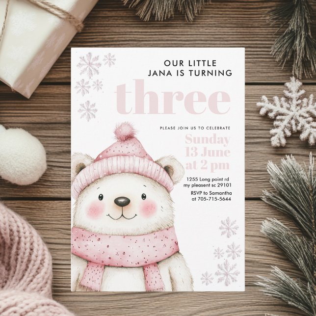 Invitation Winter Wonderland White Bear Anniversaire (Créateur téléchargé)