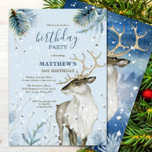 Invitation Winter Woodland Deer Anniversaire