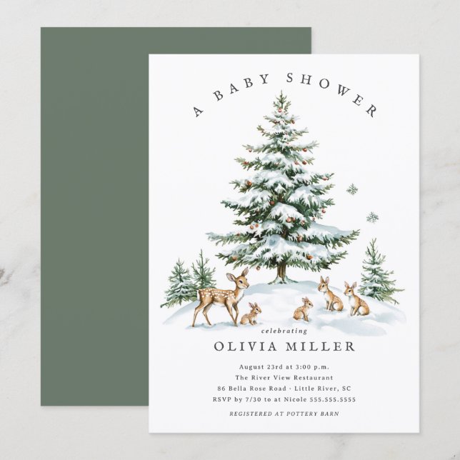 Invitation Winter Woodland Deer Baby Shower (Devant / Derrière)