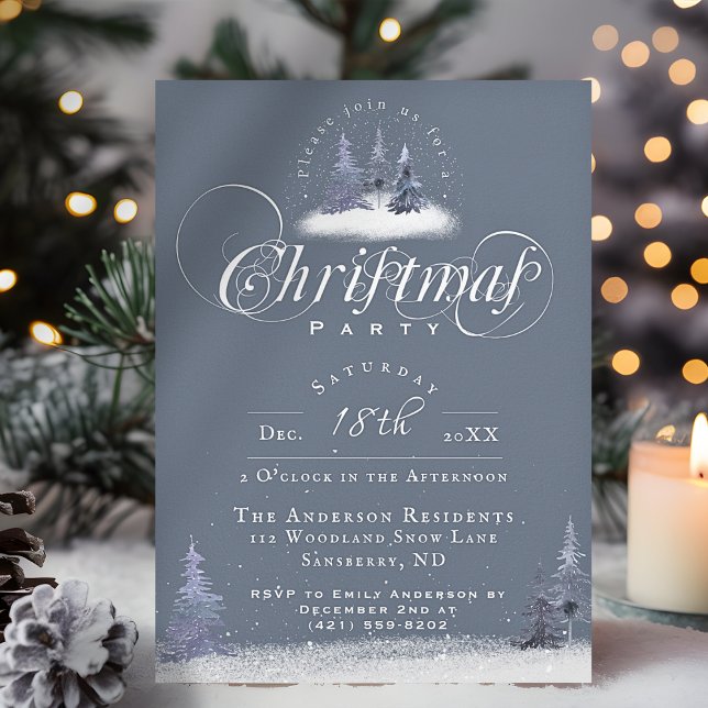 Invitation Winter Woodland Elégante Dusty Blue Noël Party (Créateur téléchargé)