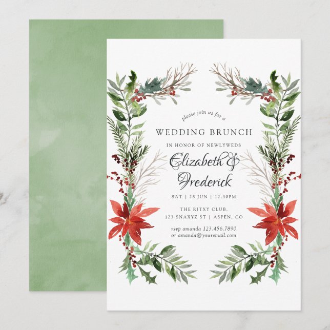 Invitation Wintertide Woodland Noël Mariage Brunch (Devant / Derrière)
