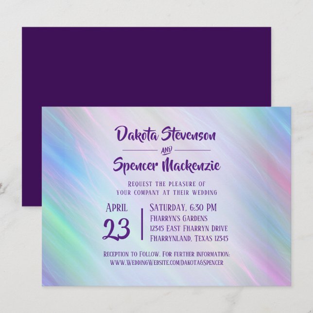 Invitation Wisps Whimsical | Holo Fairy Pastel Rainbow Ombre (Devant / Derrière)