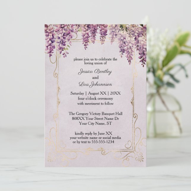 Invitation Wisteria aquarelle sur Mariage de lavande (Debout devant)